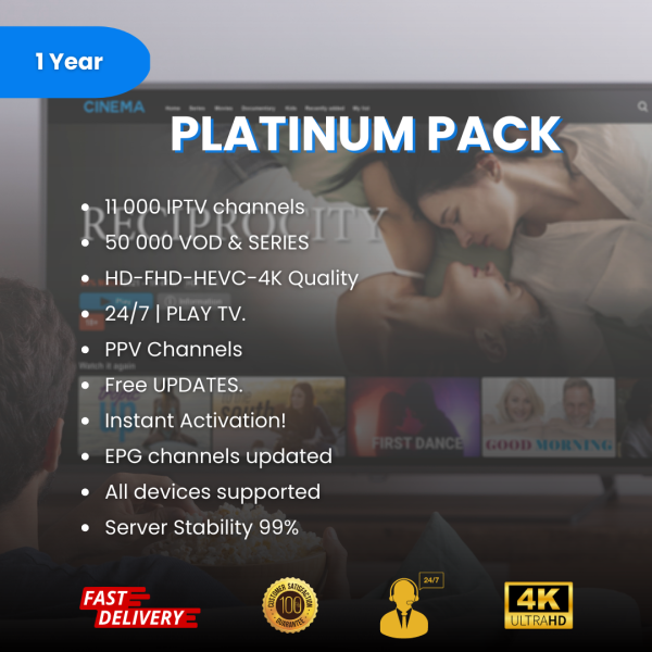 1 Year Platinum Streaming Pack (3 Devices) – 12 Months Access to TV Channels & On-Demand Content